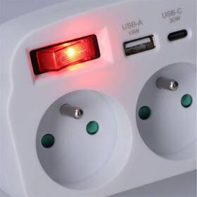Rozbočovacia zásuvka Solight 2x16A, USB A+C rychlonabíječka 20W, vypínač biela

 obrázok produktu 4 z 5