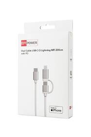 Kábel ERPOWER Dual Cable USB-C/USB-C, Lightning, 65W, 2m biely

 obrázok produktu 3 z 3