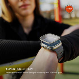 Tvrdené sklo FIXED Armor prémiové, s oceľovým rámikom na Apple Watch Ultra (49mm) Titanium

 obrázok produktu 3 z 5