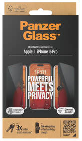 Tvrdené sklo PanzerGlass Privacy na Apple iPhone 15 Pro s instalačním rámečkem 

 obrázok produktu 3 z 3