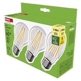 LED žiarovka EMOS Filament klasik, 3,8 W, 806lm, E27, teplá biela, 3ks 

 obrázok produktu 2 z 3