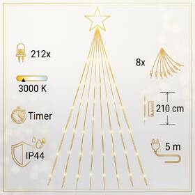 Vianočné osvetlenie Solight řetěz s hvězdou na vánoční strom, 212 LED, IP44, (2,1m) priehľadné

 obrázok produktu 7 z 7