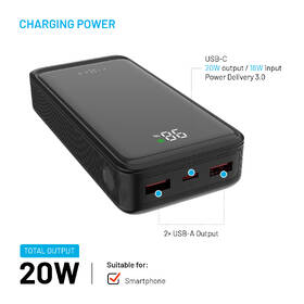 Powerbank FIXED Zen2 20 s LCD displejom, PD 20W, 20000 mAh čierny

 obrázok produktu 2 z 9