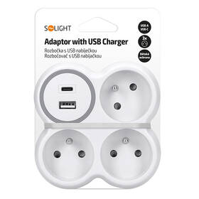 Rozbočovacia zásuvka Solight 3x zásuvka, USB A + C, 20W PD, max. 3500W sivý/biely

 obrázok produktu 4 z 4