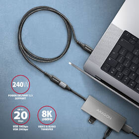 Kábel Axagon predlžovací kábel USB-C samec / USB-C samica, 1,5m, PD 240W, 8K HD, pletený čierny

 obrázok produktu 3 z 4