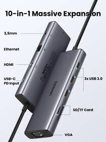 Dokovacia stanica UGREEN USB-C/3×USB, SD, VGA, 3,5mm Jack, RJ45, HDMI sivá

 obrázok produktu 1 z 7