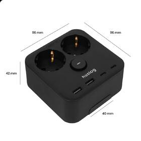 Kábel predlžovací Huslog 15W 2xzásuvka, 2xUSB-C, 2xUSB, 1x držiak na telefón čierny

 obrázok produktu 9 z 9