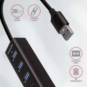 USB Hub Axagon USB 3.2 Gen 1 húb, 3x USB-A + čítačka kariet SD/microSD, kábel USB-A 20cm čierny

 obrázok produktu 4 z 5