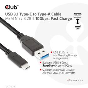 Kábel Club3D USB-C/USB-A 60W, 1m čierny

 obrázok produktu 3 z 5
