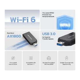 Wi-Fi adaptér Mercusys MA70XM AX1800 Wi-Fi 6 USB čierny

 obrázok produktu 3 z 10