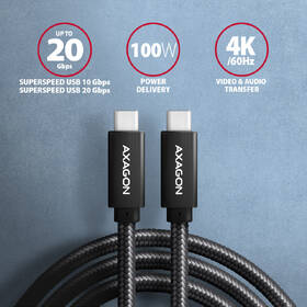 Kábel Axagon SPEED+ USB-C / USB-C, 1,5m, PD 100W, 4K HD, pletený čierny

 obrázok produktu 1 z 6