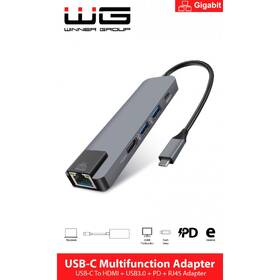 USB Hub WG USB-C/HDMI, RJ45, 2x USB 3.0, USB-C strieborný

 obrázok produktu 1 z 1
