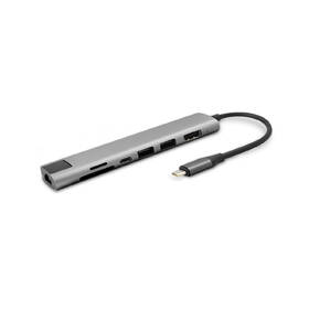 USB Hub Epico 7in1 Multimedia 8K USB-C/1× USB-C, 2× USB 2.0, HDMI, LAN, microSD, SD sivý

 obrázok produktu 3 z 6