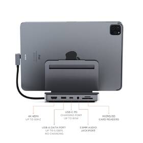 USB Hub Satechi Aluminium Stand & Hub pro iPad Pro (USB-C PD 60W, HDMI ,USB-A, SDcard, 3.5mm) - Space Grey 

 obrázok produktu 5 z 5