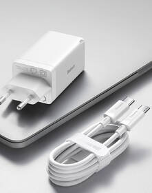 Nabíjačka do siete Baseus GaN5 Pro, 2x USB-C, USB-A, 65W + USB-C kábel 1m biela

 obrázok produktu 8 z 10