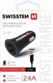 Adaptér do auta Swissten 2x USB + USB-C kabel 1,5m čierny

 obrázok produktu 1 z 1