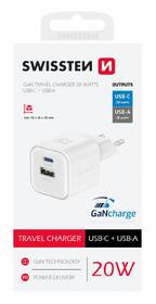 Nabíjačka do siete Swissten GAN 1x USB-C 20W PD + 1x USB-A 18W QC biela

 obrázok produktu 1 z 1