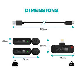 Mikrofón Connect IT Wireless Lavalier Lightning (2 ks + receiver) čierny

 obrázok produktu 3 z 4
