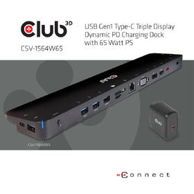 Dokovacia stanica Club3D USB-C s napájacím adaptérom Triple Display Dynamic PD, 65 W čierna

 obrázok produktu 3 z 5