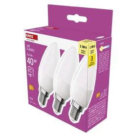 LED žiarovka EMOS Classic sviečka, 4,2 W, 470lm, E14, teplá biela, 3 ks 

 obrázok produktu 2 z 3