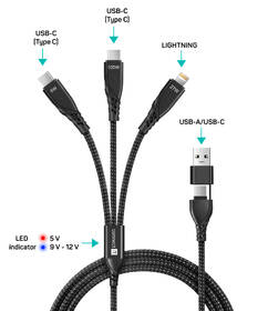 Kábel Connect IT Wirez 6in1 2x USB-C, 1x Lightning, 1,25 m čierny

 obrázok produktu 2 z 4