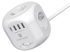 Kábel predlžovací Viking AC CUBE 4x zásuvka, 3x USB, 1x USB-C, 1,8 m biely

 obrázok produktu 1 z 6