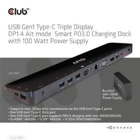 Dokovacia stanica Club3D USB-C, Triple Display DP 1.4 Alt mode Smart PD3.0 100 W 

 obrázok produktu 1 z 9