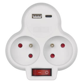 Rozbočovacia zásuvka EMOS 2x zásuvka, 1x USB, 1x USB-C, vypínač biela

 obrázok produktu 1 z 7