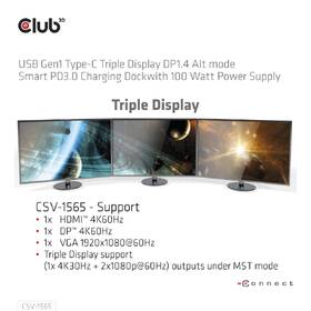 Dokovacia stanica Club3D USB-C, Triple Display DP 1.4 Alt mode Smart PD3.0 100 W 

 obrázok produktu 6 z 9