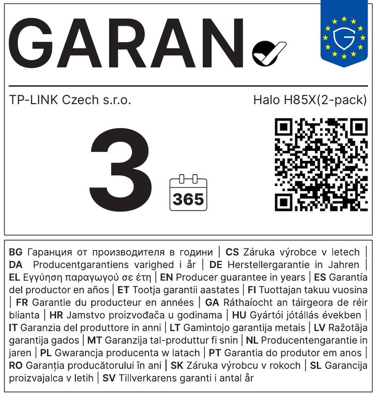 Harmonizovaný štítek pro obchodní záruku (GARANCE+) - HARMONISEDLABEL