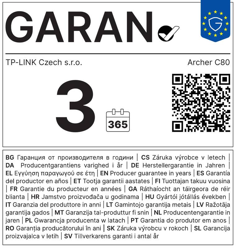 Harmonizovaný štítek pro obchodní záruku (GARANCE+) - HARMONISEDLABEL